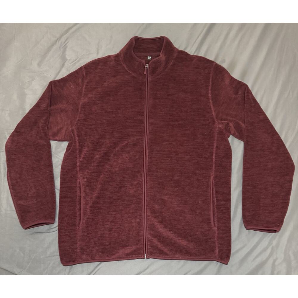 Uniqlo‎ Fleece Jacket Mens XL Maroon Full Zip Mock Neck Side Pockets